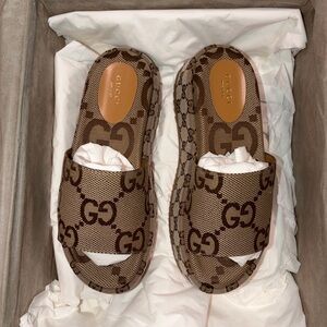 Gucci Women's Tan GG Slide Sandals